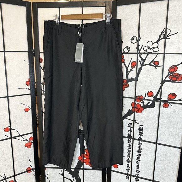 Eileen Fisher Silk Crepe Back Satin Straight Leg Cropped Pant Black M Pocket New - Picture 6 of 6